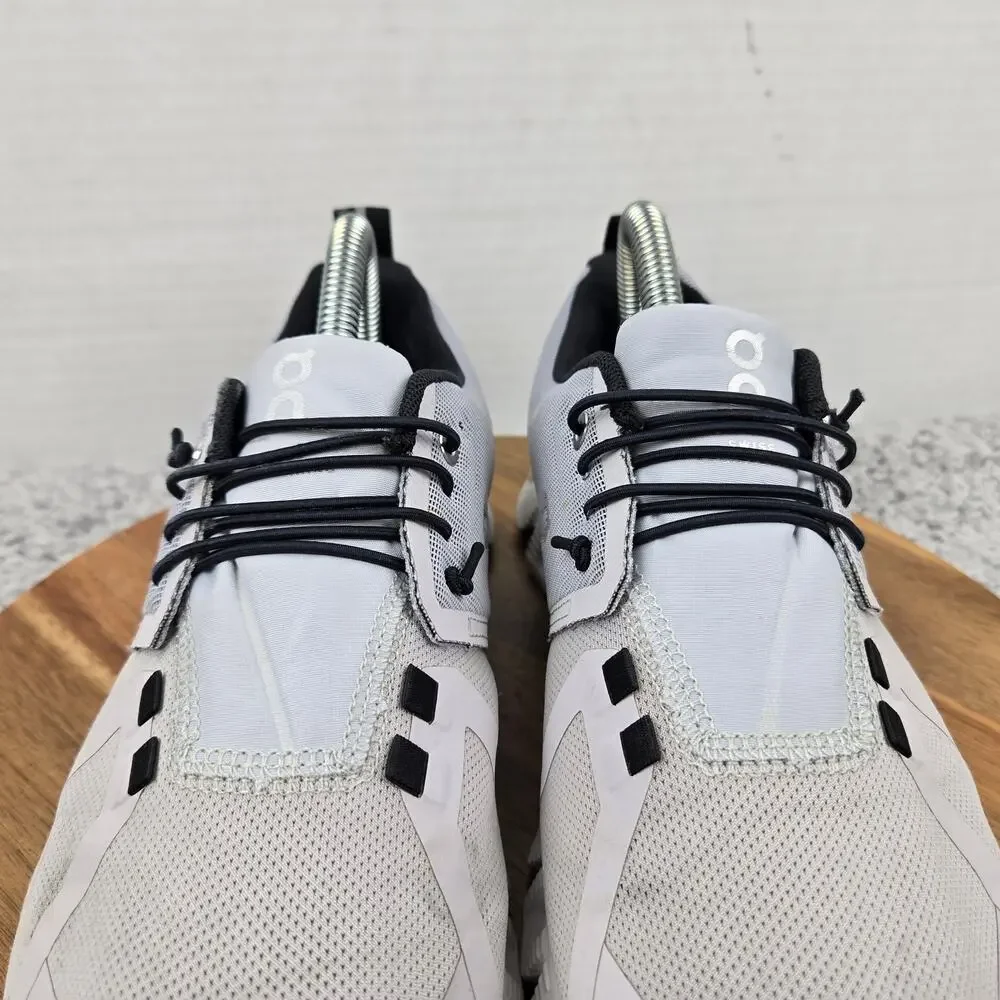 On Womens 7.5 Cloud 5 Waterproof Glacier Gray White Athletic Gym Running Shoe